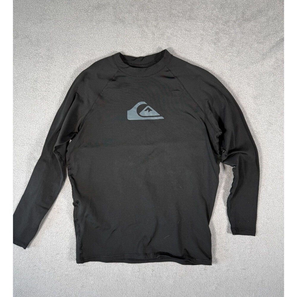 Quiksilver Mens Rash Guard Swim Surf Shirt Long Sleeve Logo Size XXL Black Beach